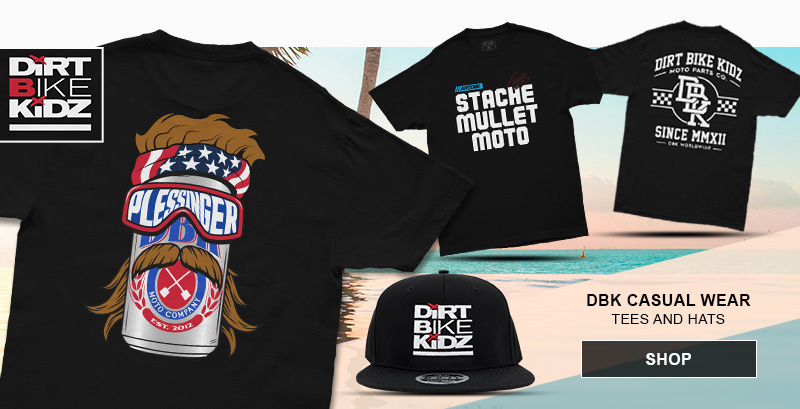 Dirt Bike Kidz, DBK casual wear, tees and hats, SHOP button